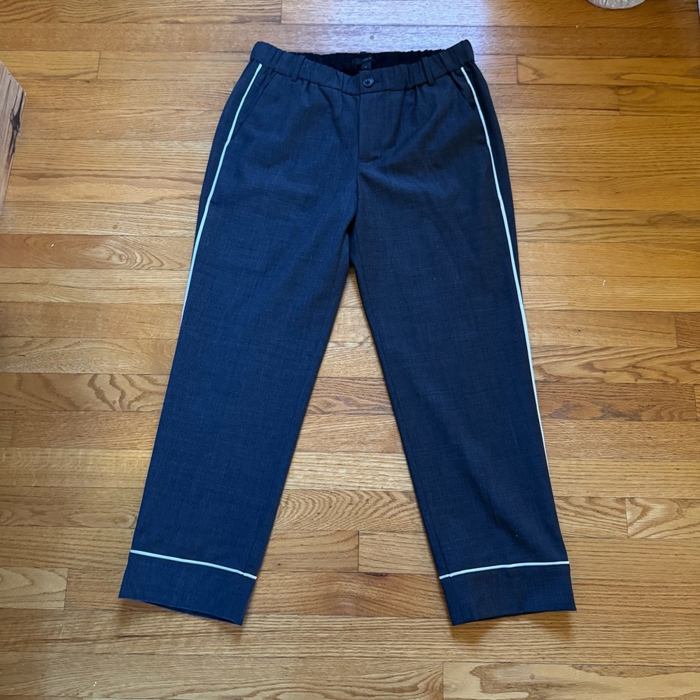 J.Crew Dark Charcoal Gray White Side Stripe Cropped Trousers | Size 6